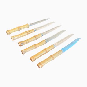 Small Brown Bamboo Cheese Knifes, Small, France, 1960s, Sest of 6
