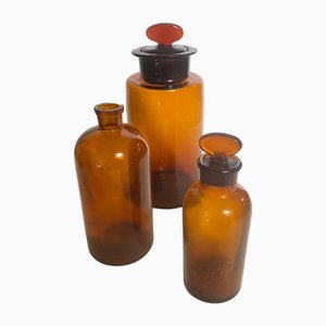 Frascos de farmacia francesa de naranja cobalto, siglo XX. Juego de 3