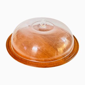 Serviertablett Cloche Teller Glocke aus Kunststoff & Holz, Frankreich, 1970er