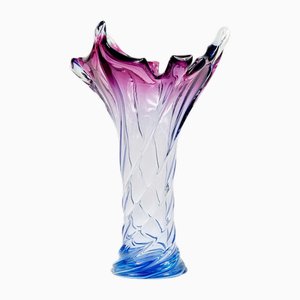 Jarrón Mid-Century grande de cristal de Murano retorcido de Fratelli Toso, Italia, años 60