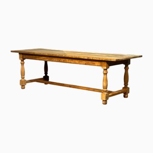 Large Bleached Oak Farmhouse Dining Table, 1920s