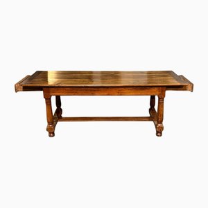 Oak Farmhouse Kitchen Dining Table with 2 Drawers, 1920s