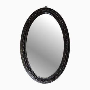 Vintage Oval Wall Mirror in Wrought Iron with Beaten Brutalist Chain