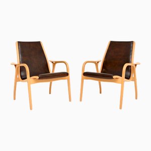 Fauteuils Lamino Vintage en Cuir par Yngve Ekström pour Swedese, Suède, 1970s, Set de 2
