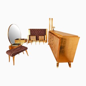 Bedroom Set in Parchment and Leaf Gilding, 1940s, Set of 6