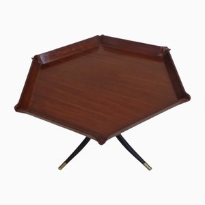 Table Basse Arrondie en Teck avec Trois Pieds en Métal attribuée à Campo et Graffi, 1960s