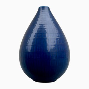 Blau glasierte Marselis Vase von Nils Thorsson für Aluminia, 1950er
