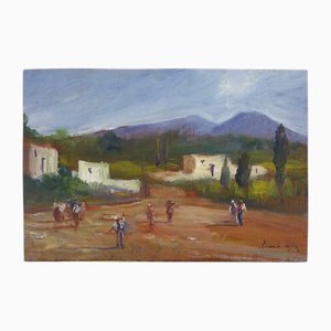 Riccardo Capone, Village in Italy, 1950s-1960s, Oil on Wood