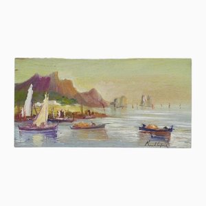 Riccardo Capone, Pescadores, años 50-60, Oleo sobre madera