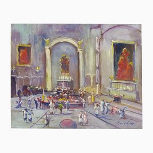 Riccardo Capone, Interior de iglesia, años 50-60, Oleo sobre madera