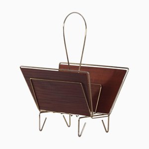 Portariviste Mid-Century in ottone e teak, anni '50
