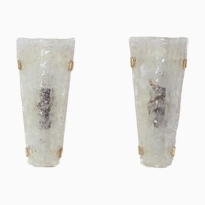 Wall Lamps in Brass & Relief Glass from Hillebrand Leuchten, 1960s, Set of 2