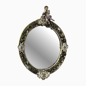 Antique German Porcelain Wall Mirror from Meissen