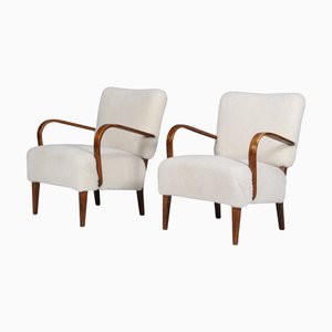 Set of Armchairs in Lambskin, Denmark, 1940s