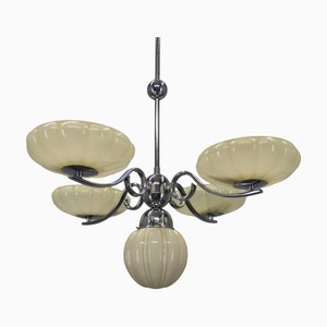 Art Deco Chrome and Glass Chandelier, 1930s