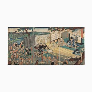 Utagawa Kuniyoshi, Gathering Scene, Woodcut, 1860s