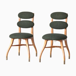 Vilhelm Lauritzen Musiker Stuhl aus Eiche, Messing & Stoff, Kopenhagen, 1942, 2er Set