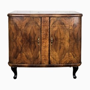 Mueble bar italiano Art Déco vintage de nogal nudoso y espejo de mosaico de Paolo Buffa, años 50