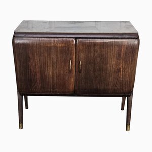Mid-Century Modern Italian Walnut Wood and Brass Dry Bar Cabinet, 1960s