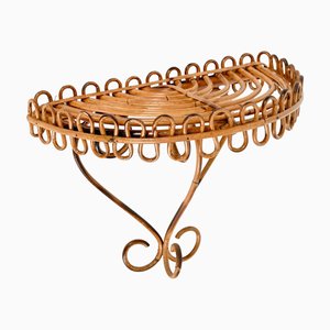 Midcentury Modern Wall Shelf in Curved Rattan and Bamboo by Franco Albini, 1960s