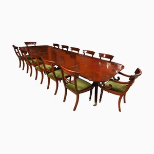 Table de Salle à Manger Regency à Triple Pilier, 19ème Siècle et Chaises 20ème Siècle, Set de 13
