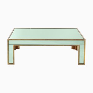 Mesa de sofá italiana Mid-Century de vidrio de espejo verde esmeralda atribuido a Banci, años 70