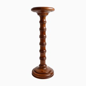 Vintage Handcrafted Wooden Column Plant Stand, Italy, 1960s