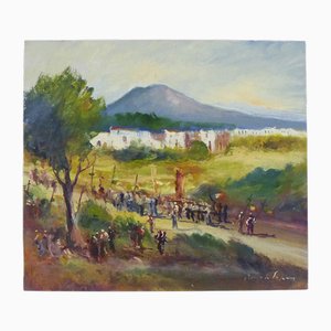 Riccardo Capone, Procession, 1950s-1960s, Oil on Wood