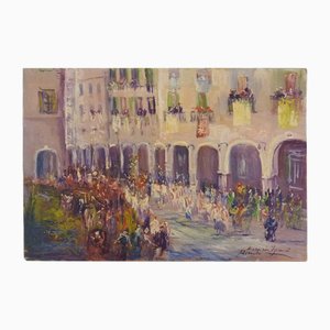 Riccardo Capone, Procession, 1950s-1960s, Huile sur Bois