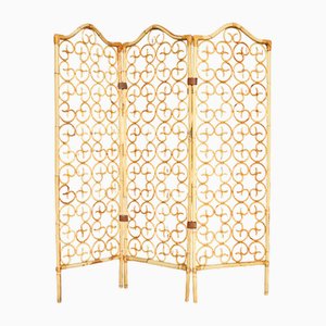 Italienischer Vintage Rattan Paravent mit 3 Blättern, 1960er