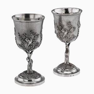 Chinese Export Silver Goblets, Cumshing, 1880s, Set of 2