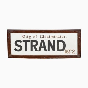 Londoner Straßenschild aus emailliertem Metall mit Rahmen für WC2 Strand, 1917