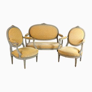 Louis Xvi Style Painted Wooden Living Room Set, Set of 3