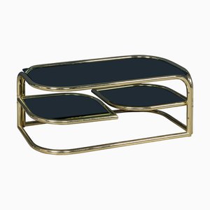 Table Basse en Laiton avec Cadre en Verre Fumé de Morex, Italie, 1980s