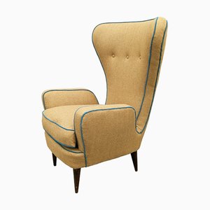 Fauteuil à Dossier Haut Bleu Canard et en Tissu Marron par E. Sala & G. Madini pour Fratelli Galimberti, 1950s
