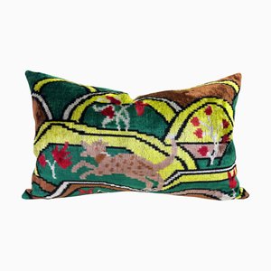 Silk Ikat Lumbar Cushion Cover with Dog Design