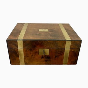 Victorian Burr Walnut Brass Bound Writing Box, 1860s