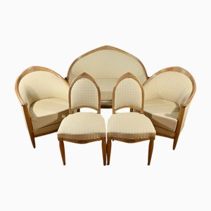 Art Deco Blond Mahogany Living Room Chairs, 1940, Set of 5