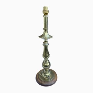 Mid-Century Brass, Metal and Wood Tall Table Lamp, 1950s
