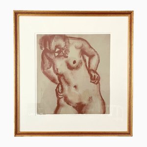 Bernard Meninsky, desnudo inclinado, años 30, dibujo de tiza roja, enmarcado