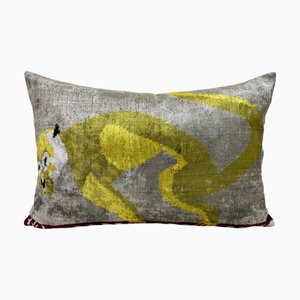 Ikat Silk Lumbar Cushion Cover with Monkey Design