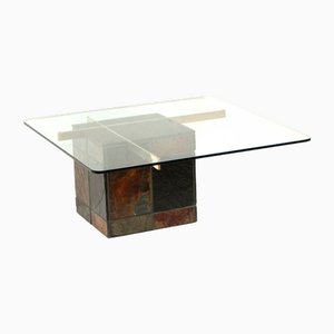 Italian Coffee Table with Natural Stone Base and Glass Top by Artedi, 1970s