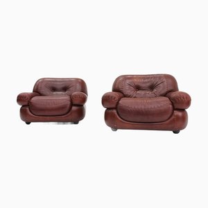 Set of Italian Leather Armchairs by Sapporo for Mobil Girgi, 1970s