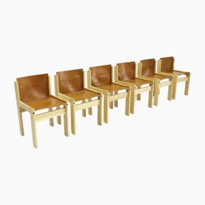 Cognacfarbene Esszimmerstühle aus Leder von Ibisco, 1970er, 6er Set