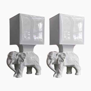 Ceramic Elephant Table Lamps with Lampshades, 1970s, Set of 2