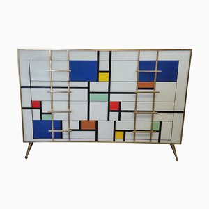 Comò Mondrian a quattro cassetti in vetro di Murano, anni '80
