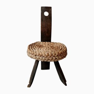 Tripod Fireplace Chair / Low Stool attributed to Adrien Audoux and Frida Minnet, 1950s