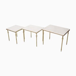 Vintage Marble and Brass Nesting Tables, 1960s, Set of 3