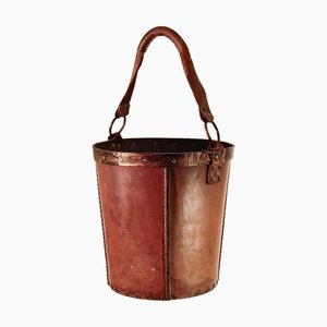 Leather Basket or Magazine Rack in the style of Valentis Creations, Spain, 1940s