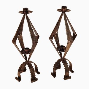 Spanish Sculptural Brutalist Candleholders attributed to Ferroarte, 1950, Set of 2